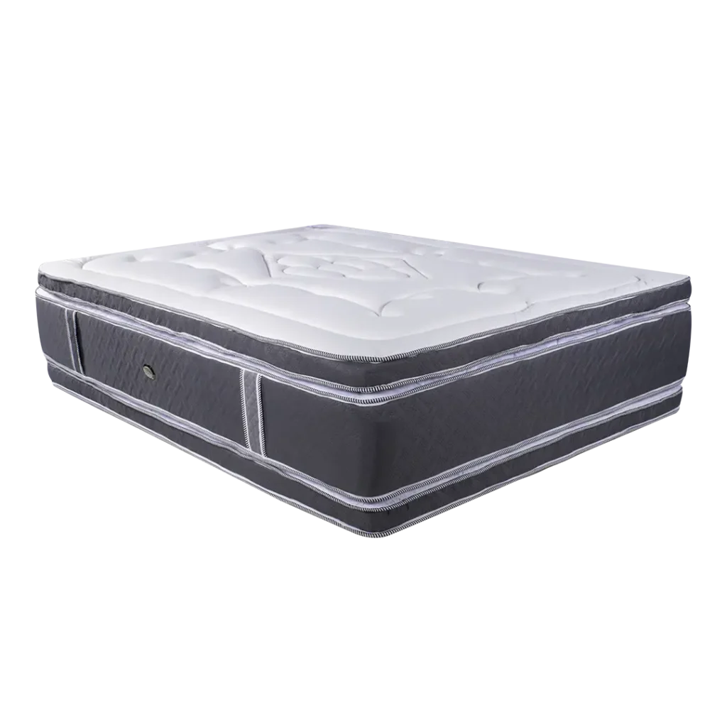 Vista completa del colchón Duraflex con diseño ergonómico y pillow-top de doble cara.