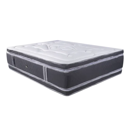 Vista completa del colchón Duraflex con diseño ergonómico y pillow-top de doble cara.