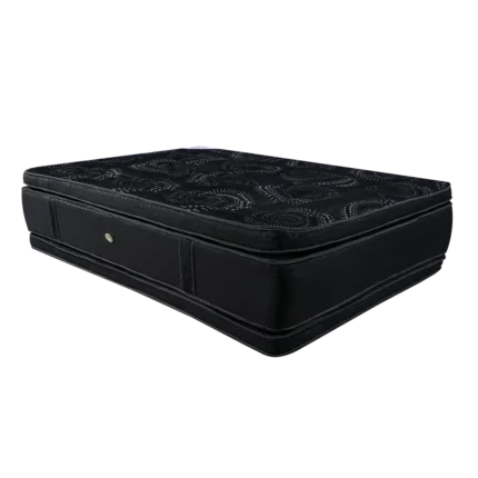 Colchón premium negro con diseño ergonómico y pillow-top de doble cara.