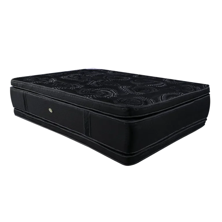 Colchón premium negro con diseño ergonómico y pillow-top de doble cara.