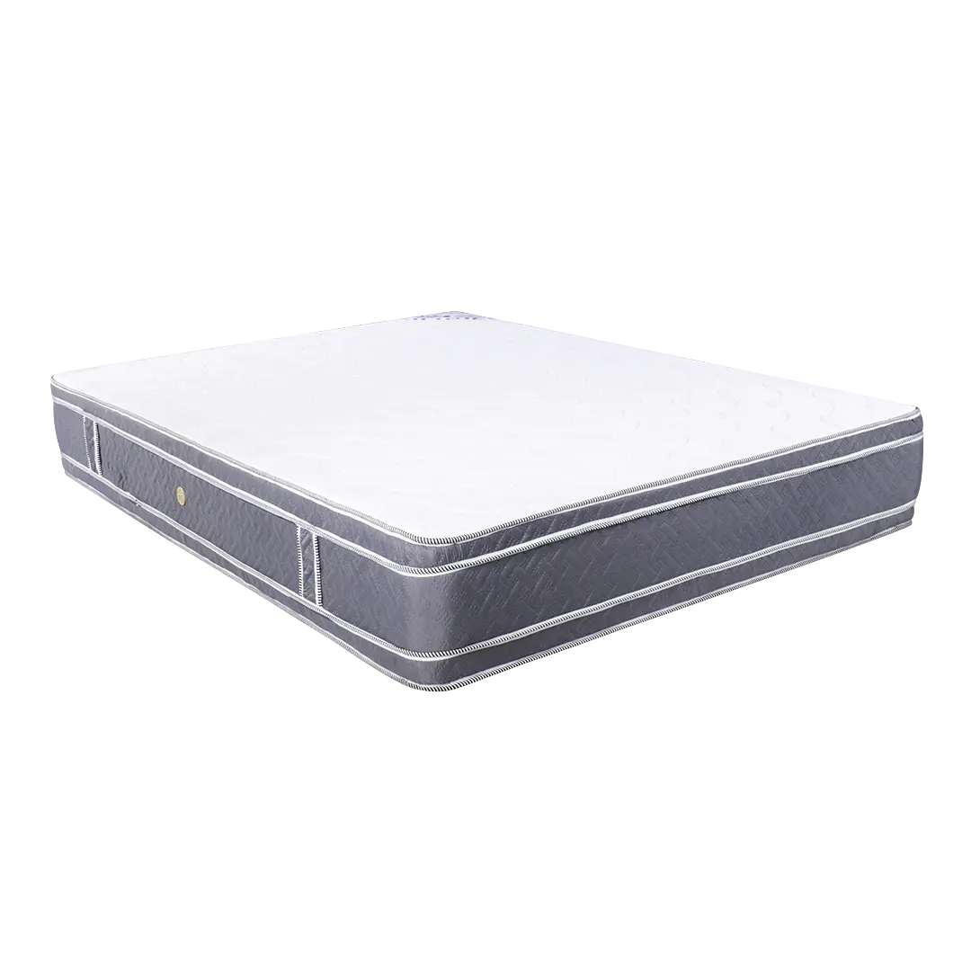 Colchón Mercurio tamaño Queen con diseño elegante en tonos gris y blanco.