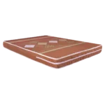 Colchoneta acolchada de color marrón con diseño geométrico, vista en perspectiva mostrando su altura.