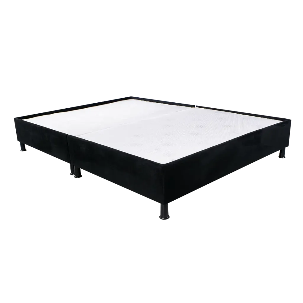 Base de cama dividida en color negro, vista desde un ángulo superior.