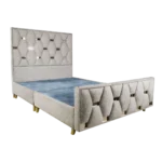 Base cama Panal completa en vista lateral con diseño tipo panal y espaldar de vidrio espejo.