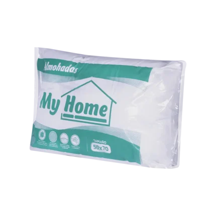 Almohada siliconada empacada en bolsa de plástico con la marca My Home.